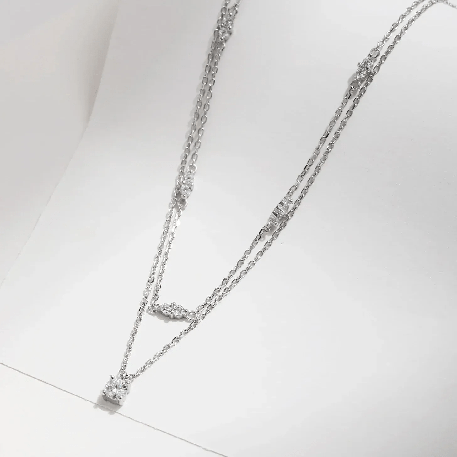 Moissanite Duet Necklace - Cleora