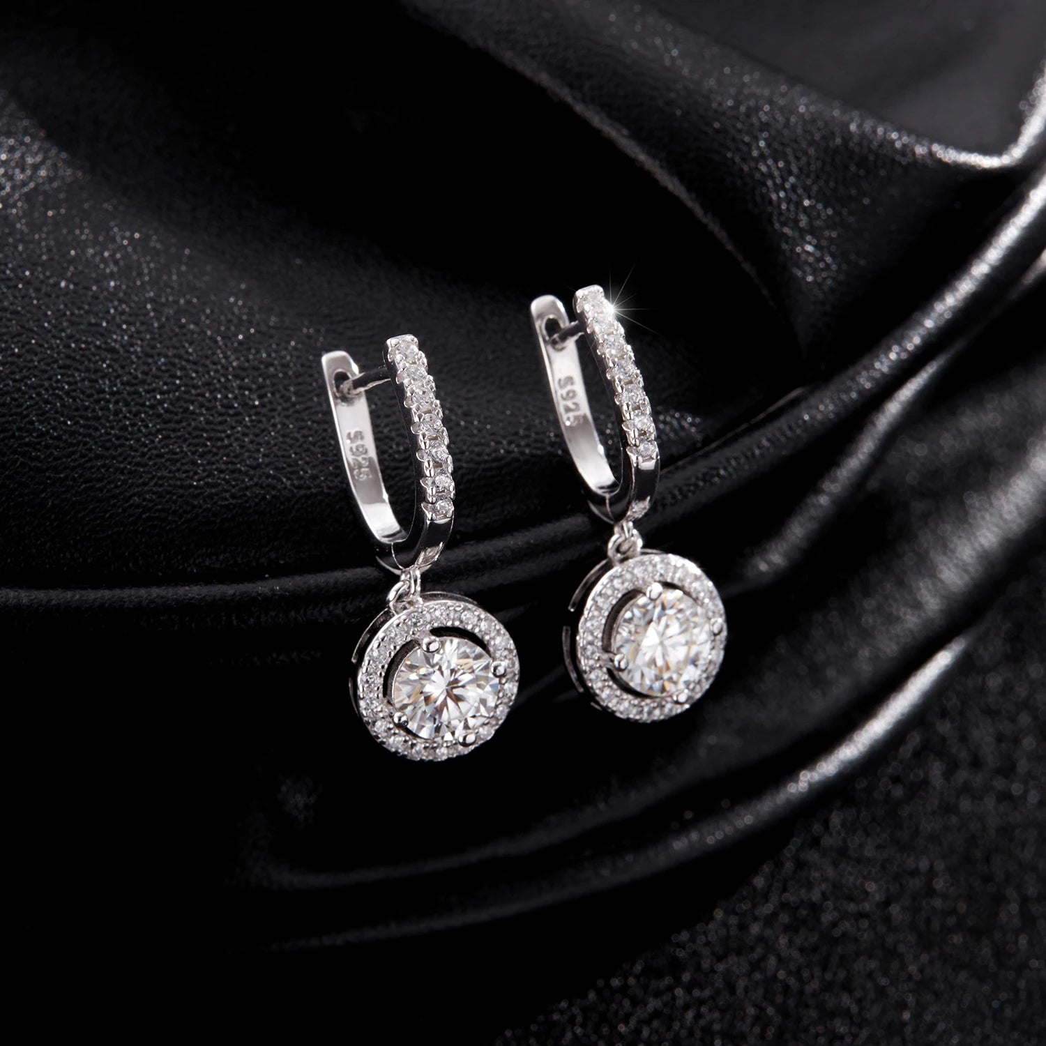 Classic Halo Moissanite Dangle Earrings (1.6ct) - Cleora