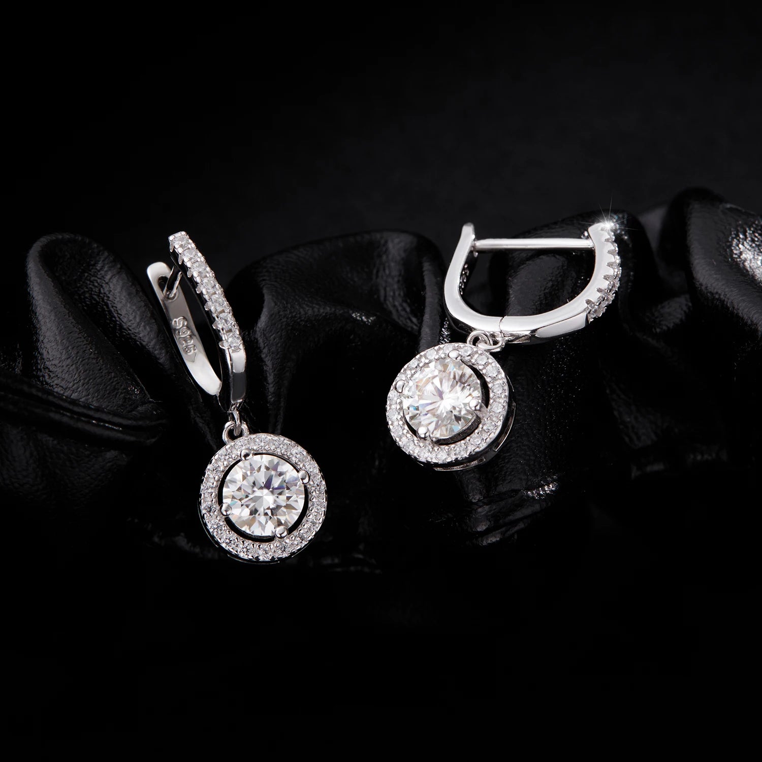 Classic Halo Moissanite Dangle Earrings (1.6ct) - Cleora