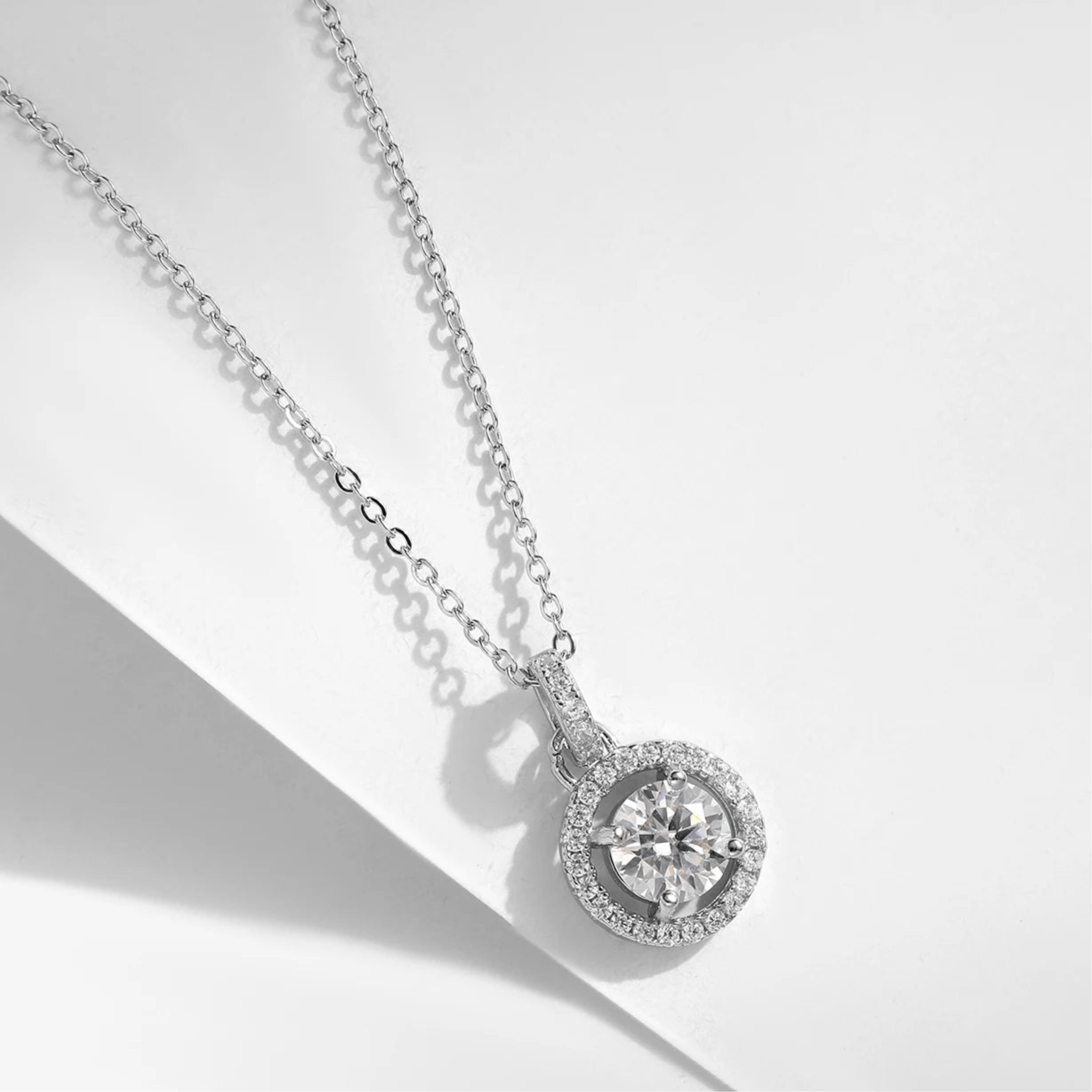 Moissanite Halo Necklace - Cleora
