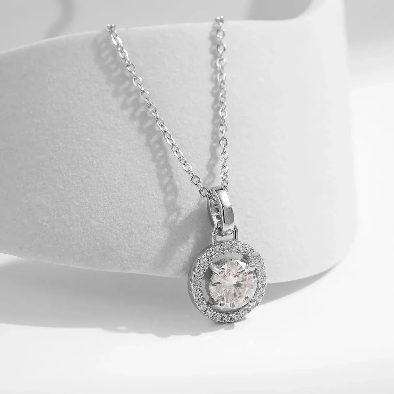 Moissanite Halo Necklace - Cleora
