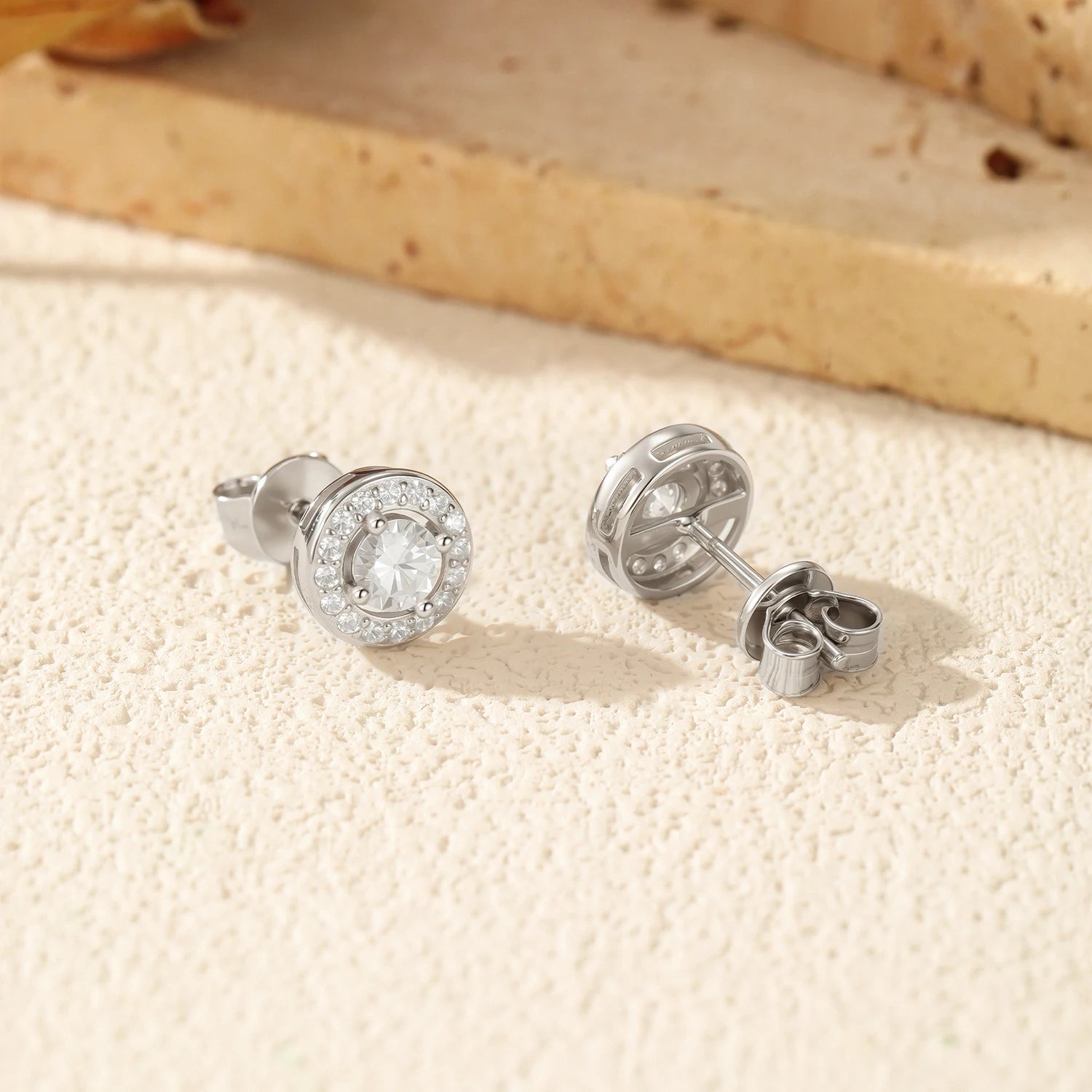 Moissanite Halo Studs - Cleora