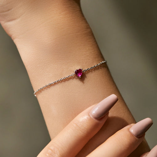 925 Sterling Silver Romantic Rose Red Zirconia Heart Bracelet Elegant Simple Link Chain for Women Fine Jewelry Gifts