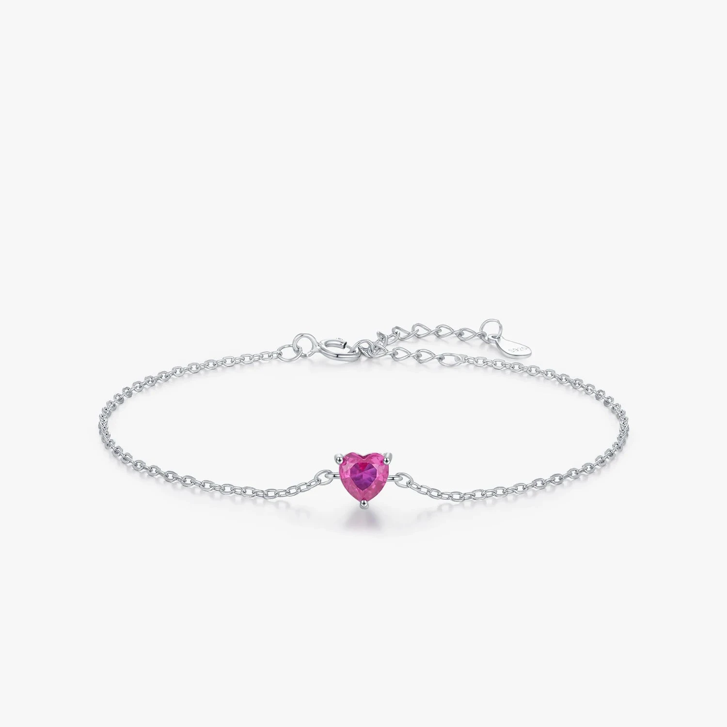 925 Sterling Silver Romantic Rose Red Zirconia Heart Bracelet Elegant Simple Link Chain for Women Fine Jewelry Gifts