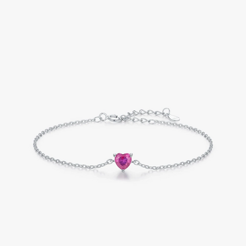 925 Sterling Silver Romantic Rose Red Zirconia Heart Bracelet Elegant Simple Link Chain for Women Fine Jewelry Gifts