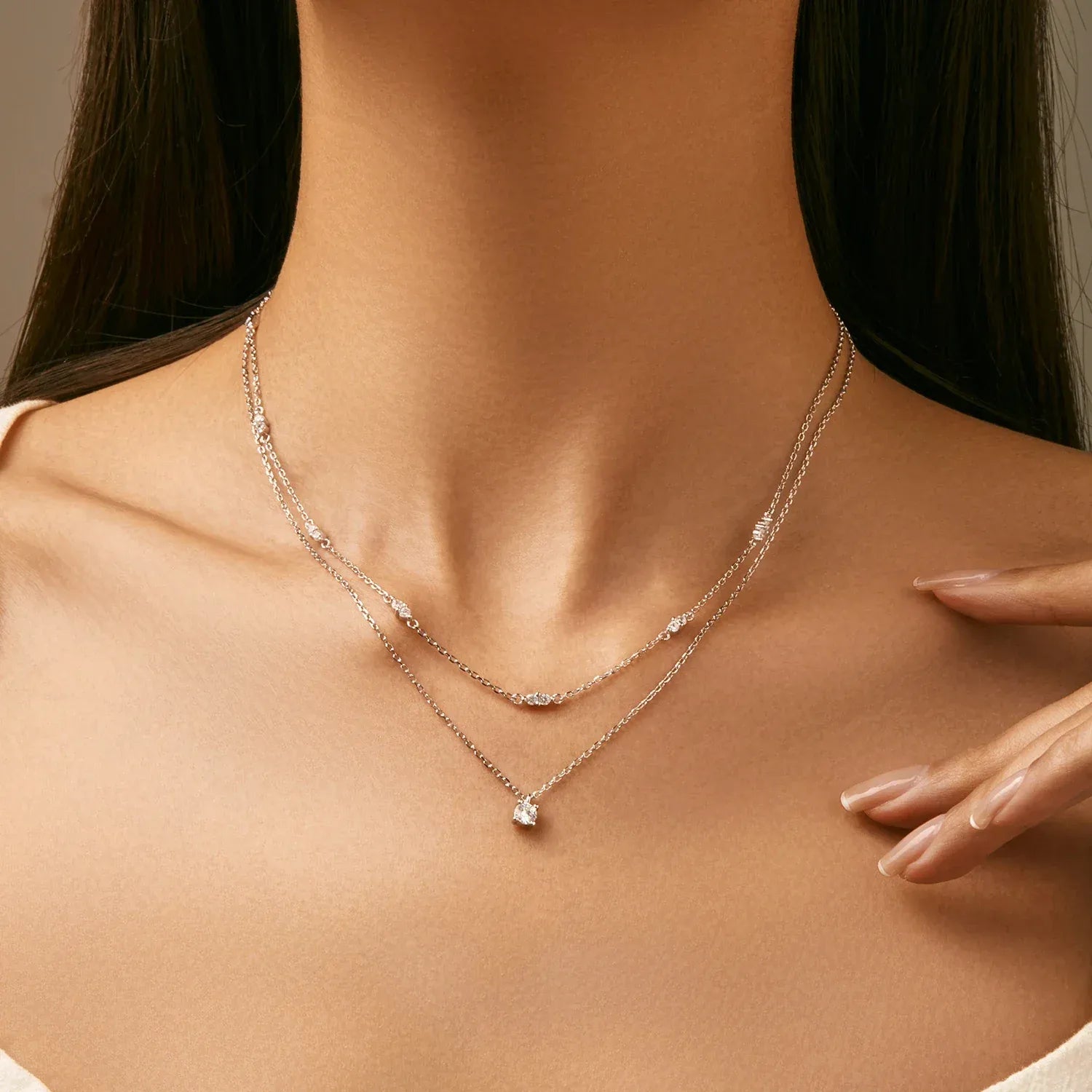 Moissanite Duet Necklace - Cleora