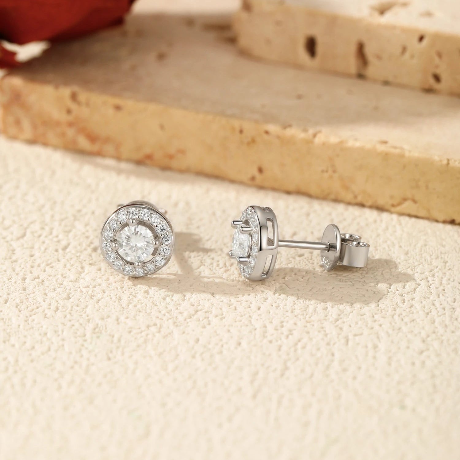 Moissanite Halo Studs - Cleora