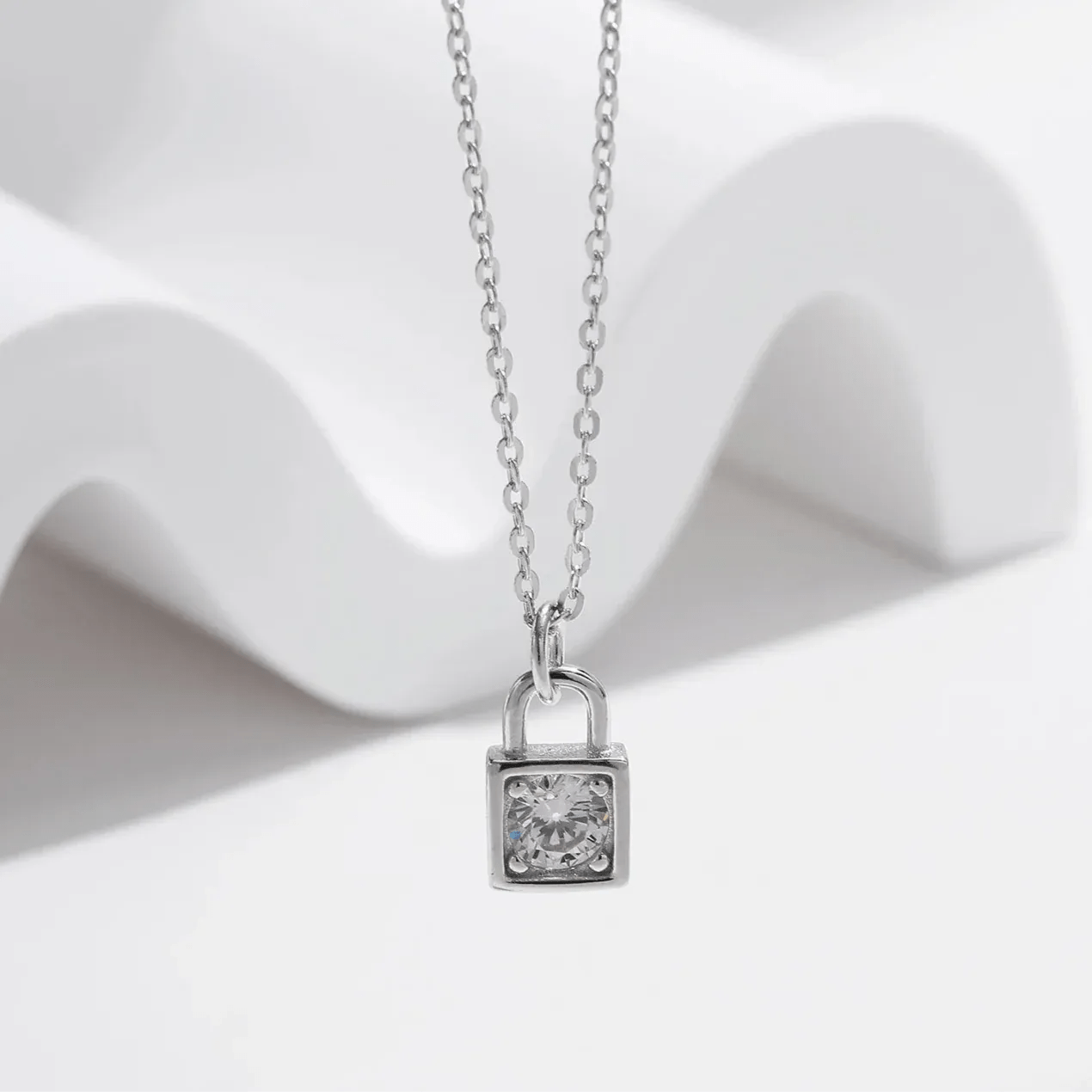 Moissanite Lock Necklace - Cleora